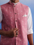 Vastramay Men's Pink Jacquard Nehru Jacket